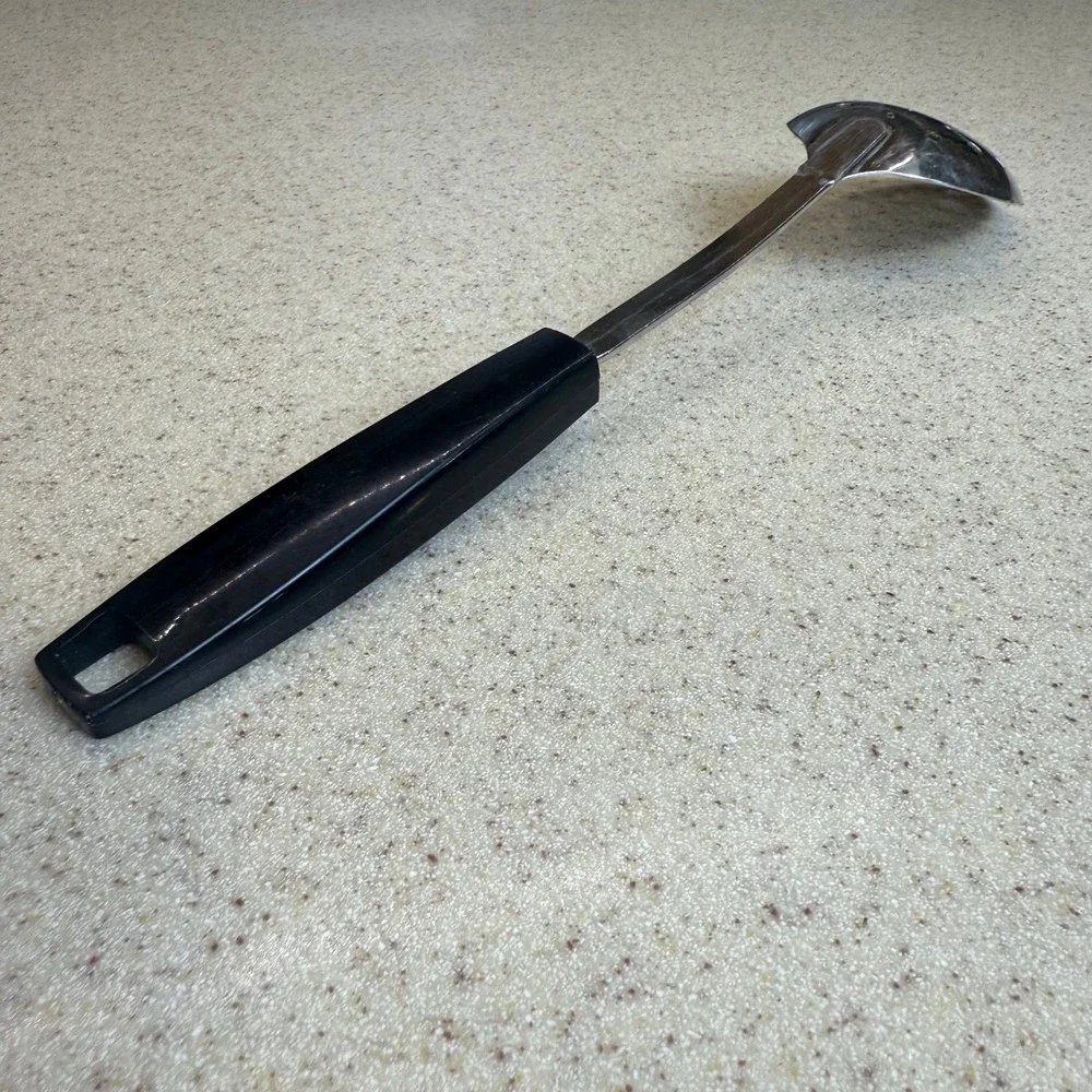Vintage EKCO Slotted‎ Spoon Chromium Plated Black Handle USA Kitchen Utensil